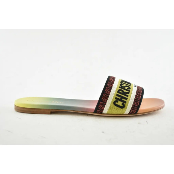 Christian Dior Dway Rainbow Multicolor Embroidered Logo Slide Flat Sandal 40 - Picture 3 of 12
